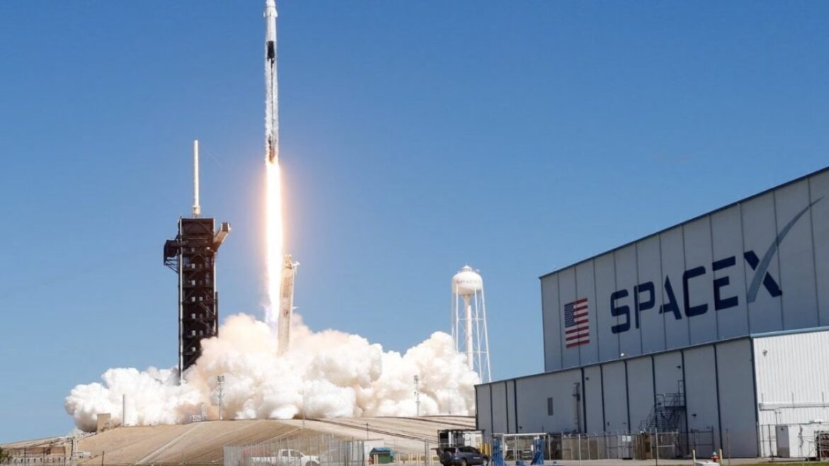 SpaceX's space shuttle launched at the space base is seen