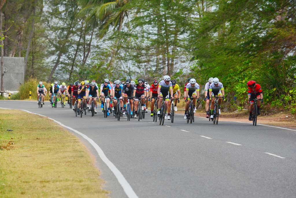 Athletes competing and coming from the opposite direction on bicycles in the Tour de France.