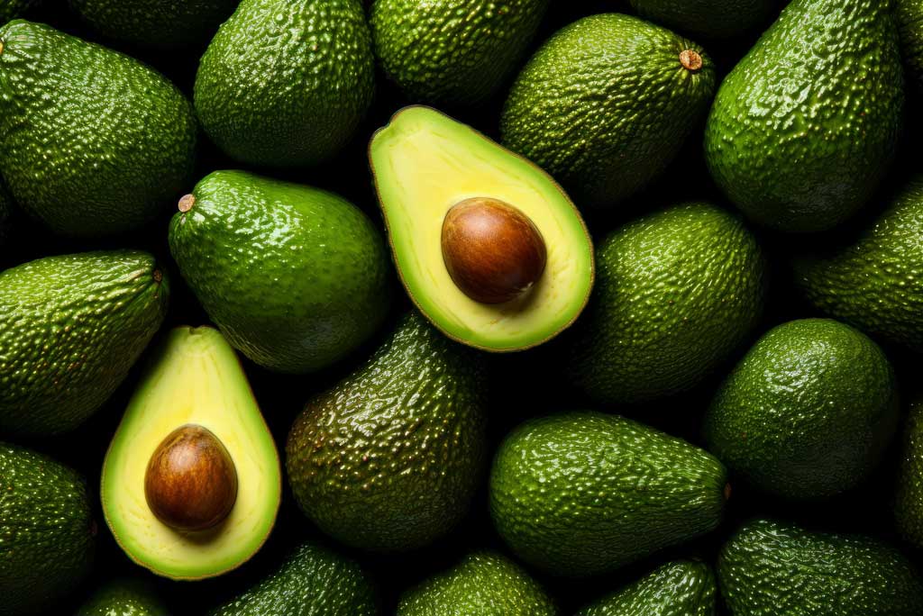 The image shows avocados as high fiber foods.